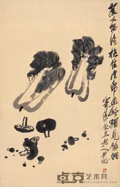 齐白石 白菜草菇 立轴 87×55cm